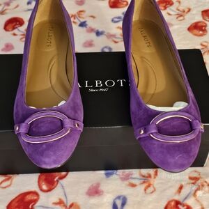 Talbots Purple Suede Loafer Flats with Gold Accent